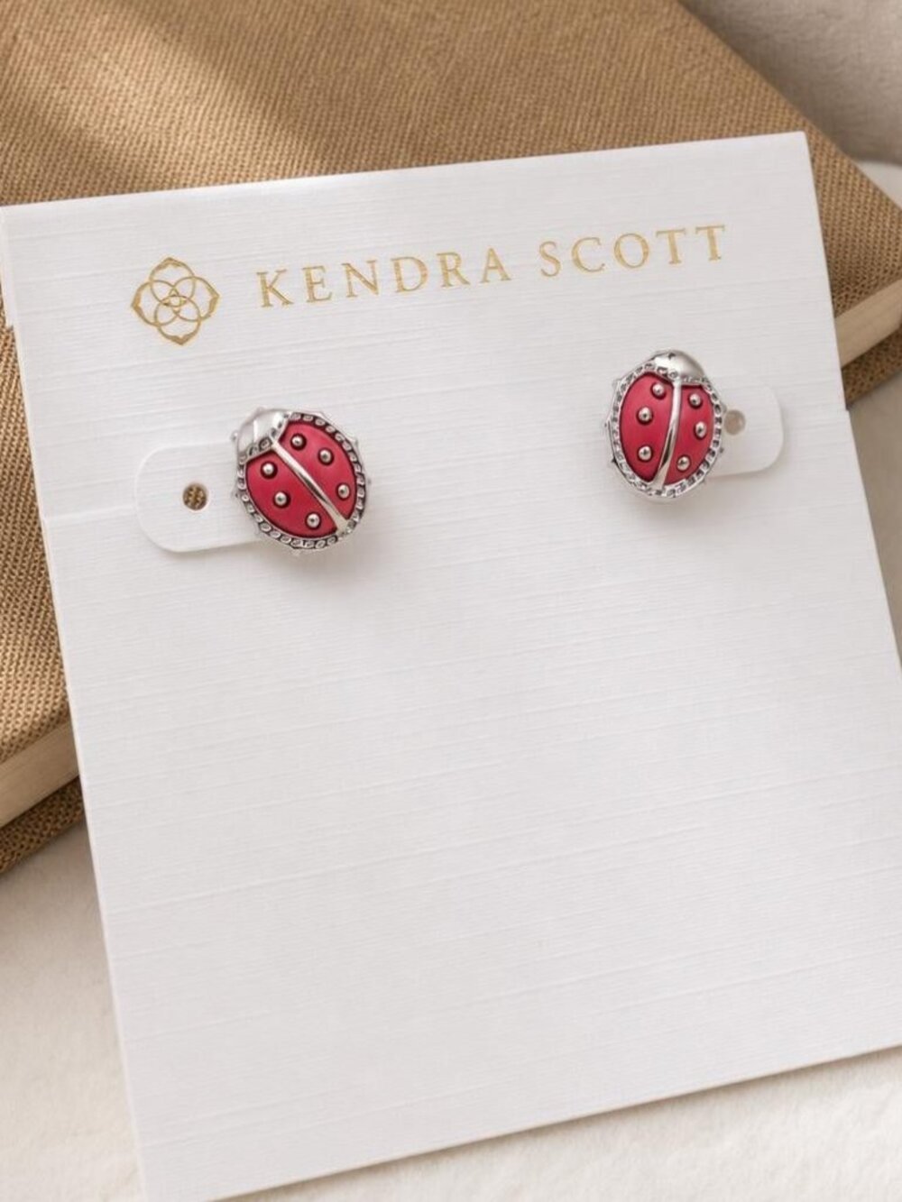 Kendra Scott Ladybug Silver Red Magnesite Stud Earrings